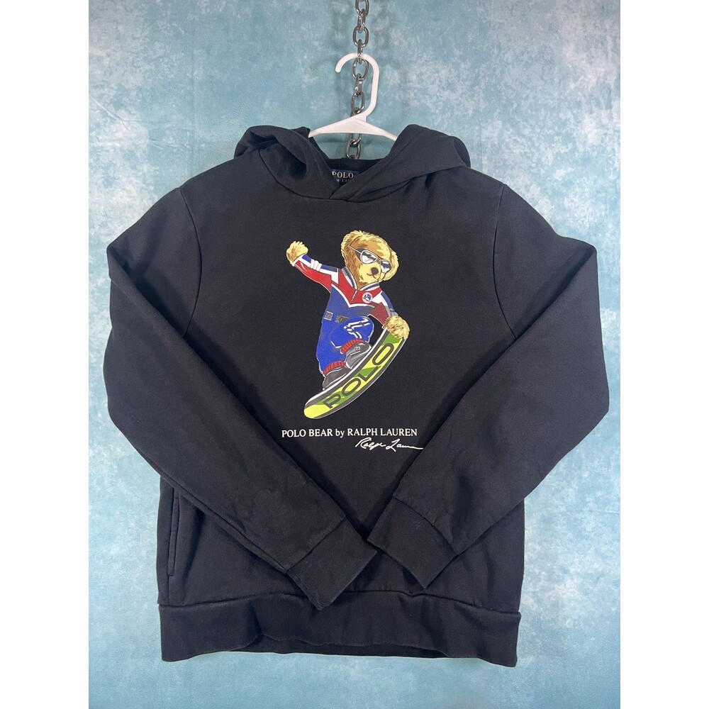 Polo Ralph Lauren Black Polo Bear Ski Snowboard Graphic Hoodie Youth XL 18-20